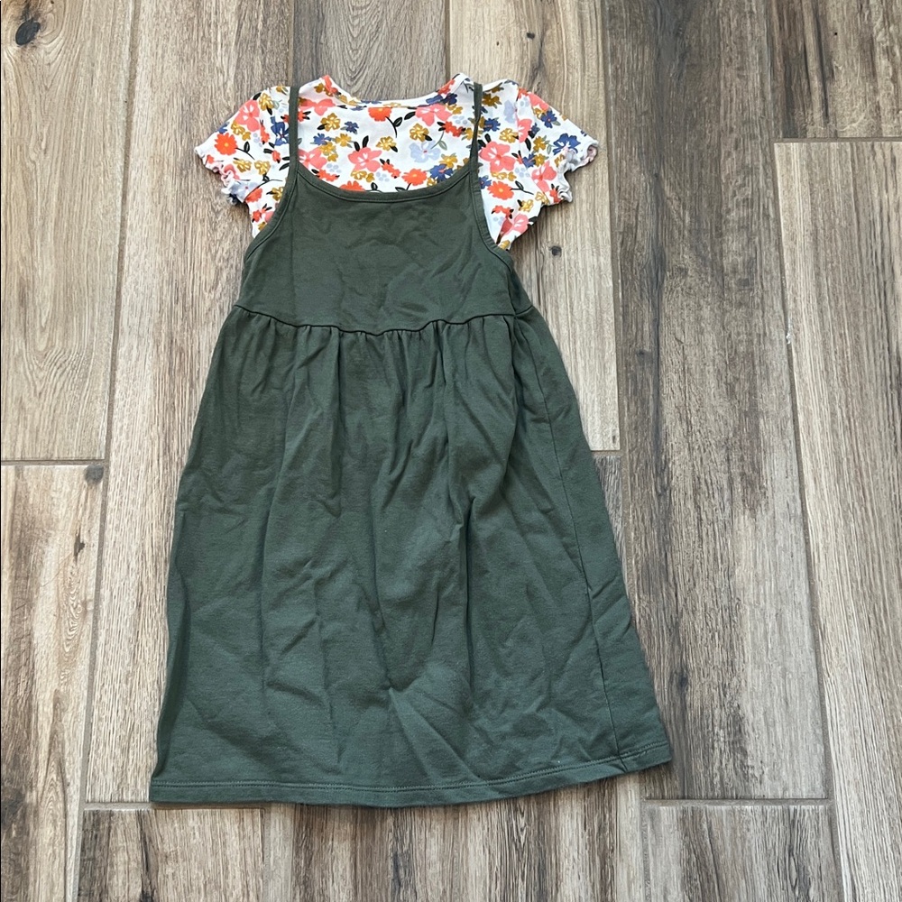 Carter's Multicolor Floral Top & Green Jumper Dress Size 6